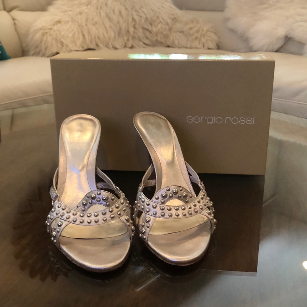 Sergio Rossi rose silver metal studded heel